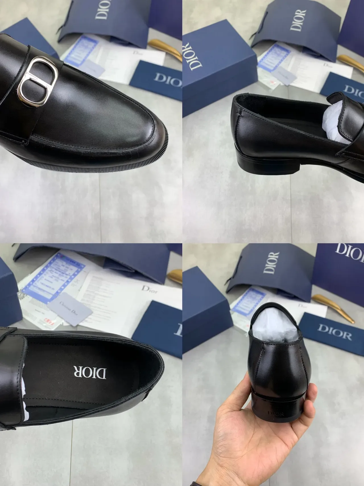Dior Mocassin Cuir Poli Noir Argent Boucle D Métal 2