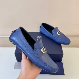 Dior ब्लू गोल्ड पेबल्ड लेदर D-आकार मेटल बकल लोअफर