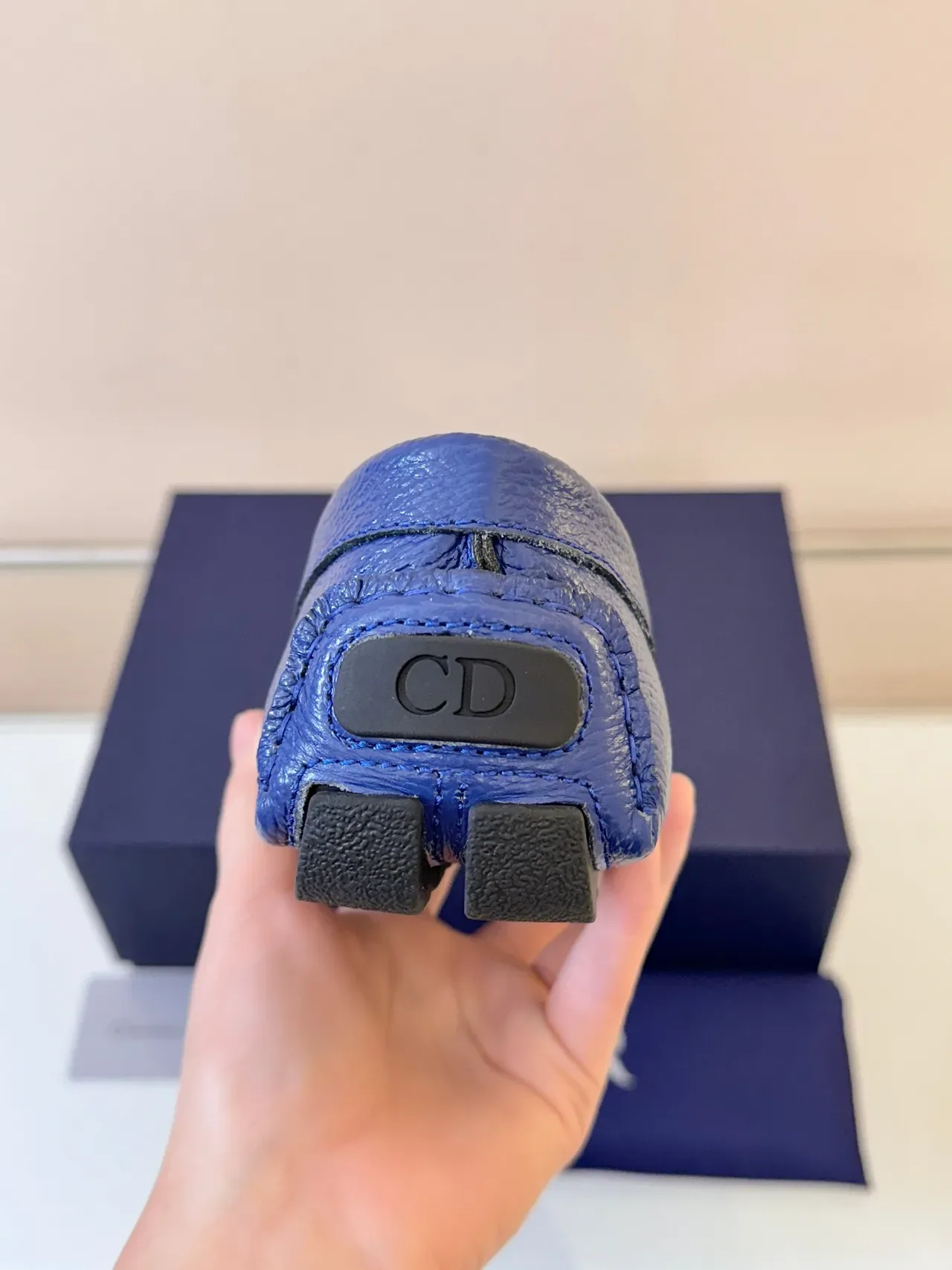Dior Loafer Blue Gold Pebbled Leather D-Shaped Metal Buckle Loafer 4
