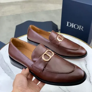 Dior Loafer Brown Gold Smooth Leather CD Buckle Loafer