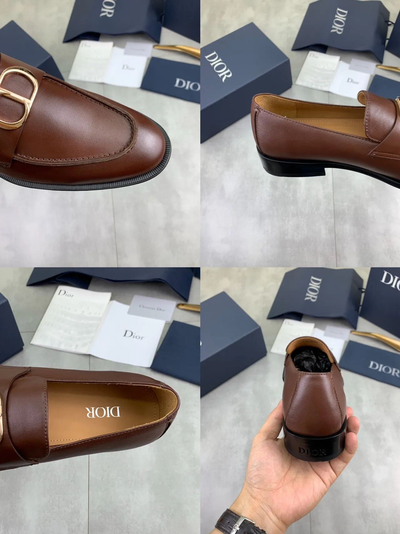 Dior Loafer Brown Gold Smooth Leather CD Buckle Loafer 2