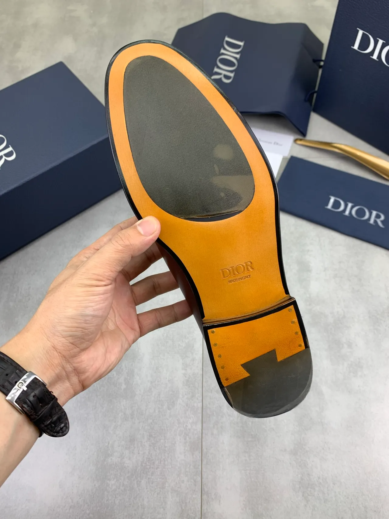 Dior Loafer Brown Gold Smooth Leather CD Buckle Loafer 3