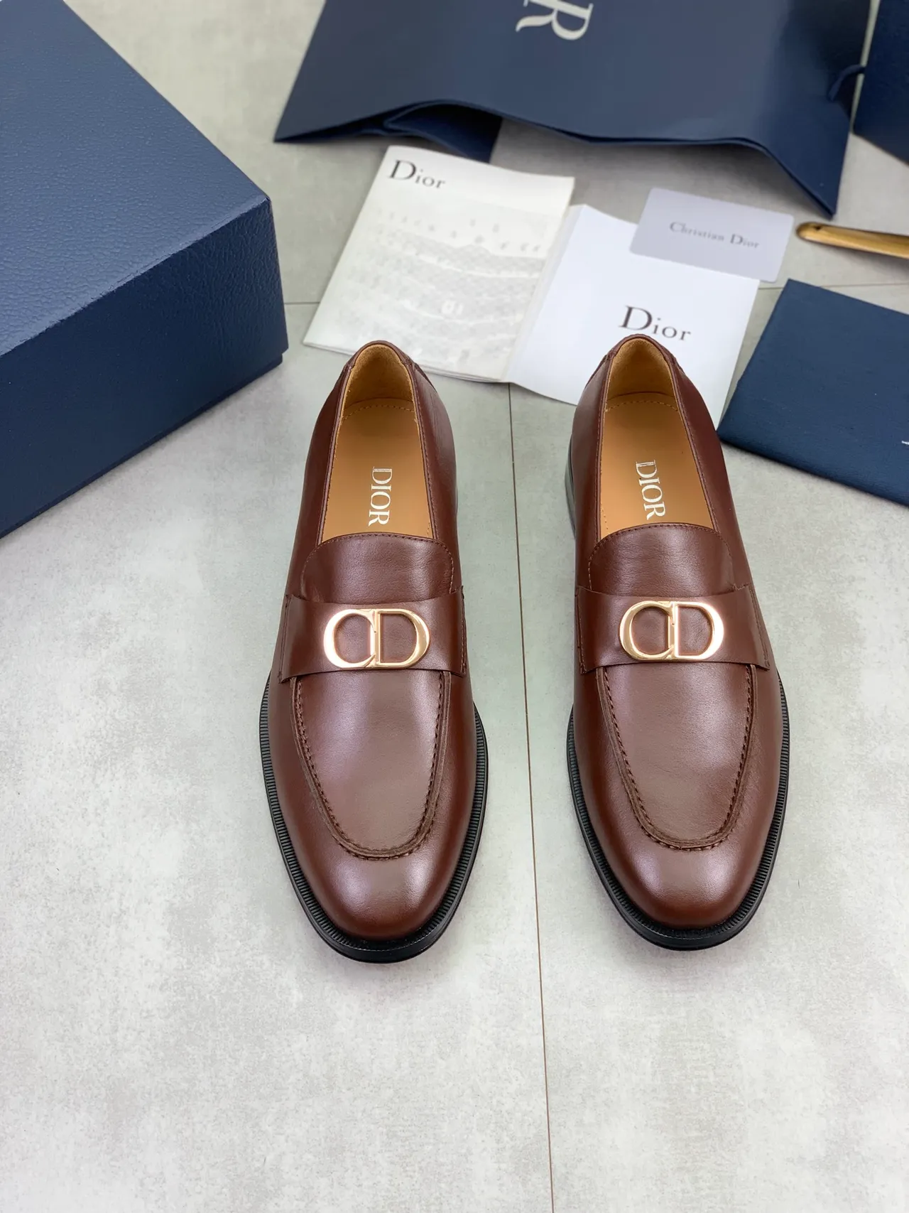 Dior Loafer Brown Gold Smooth Leather CD Buckle Loafer 5