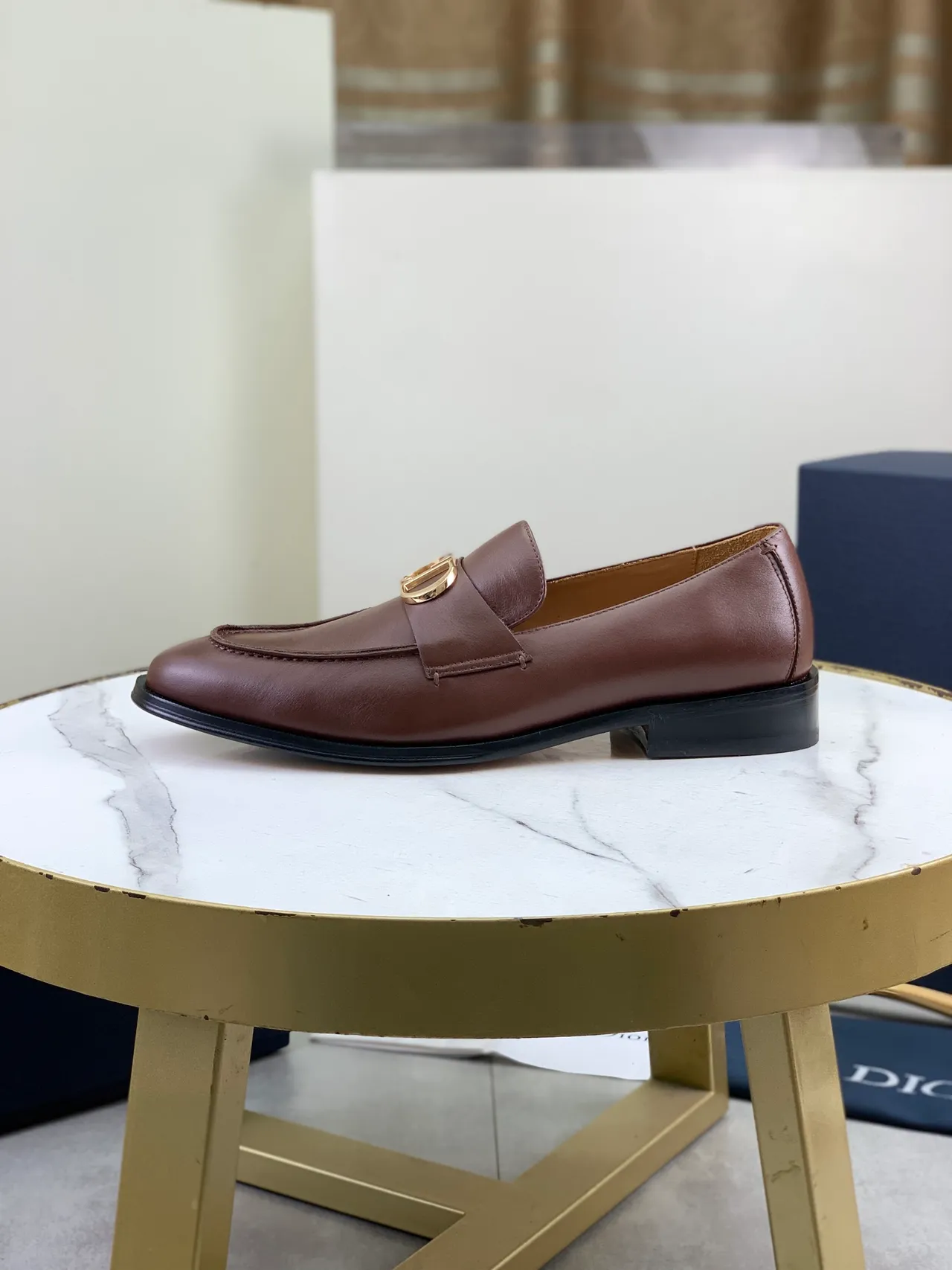 Dior Loafer Brown Gold Smooth Leather CD Buckle Loafer 6