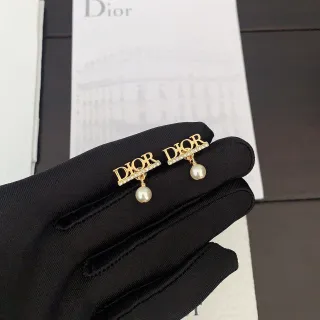 Dior Logo Gold White Pavé Crystal Detail Earrings