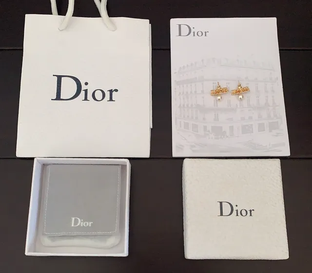 Dior Logo Gold White Pavé Crystal Detail Earrings 4