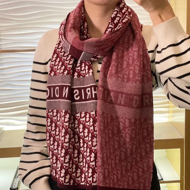 Dior Logo-Intarsia écharpe cachemire rouge et blanc tricotée 2
