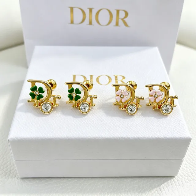 Dior Monogram Clover Crystal Stud Earrings 4