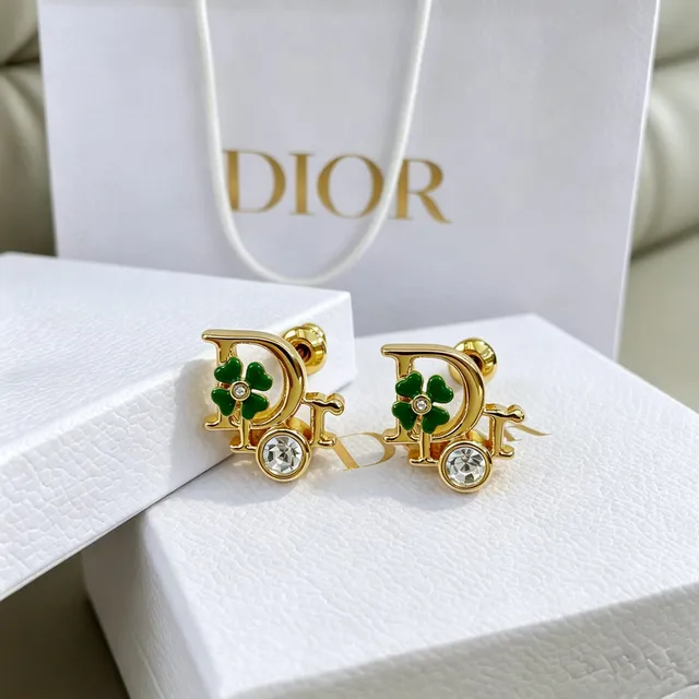 Dior Monogram Clover Crystal Stud Earrings 5