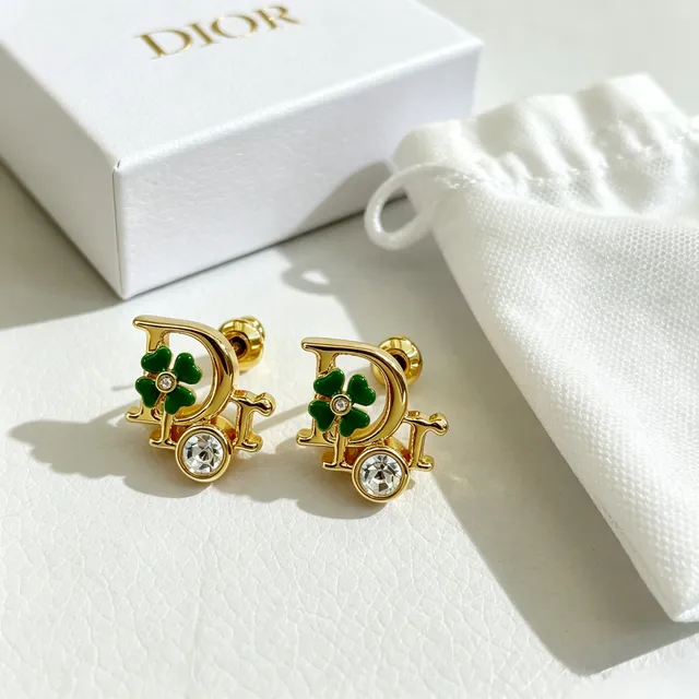Dior Monogram Clover Crystal Stud Earrings 8