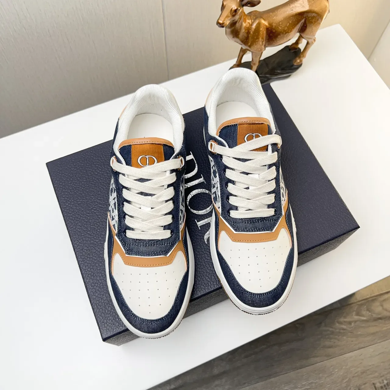 Dior Navy Beige Denim Upper Oblique Monogram Panel Lifestyle Sneakers 2