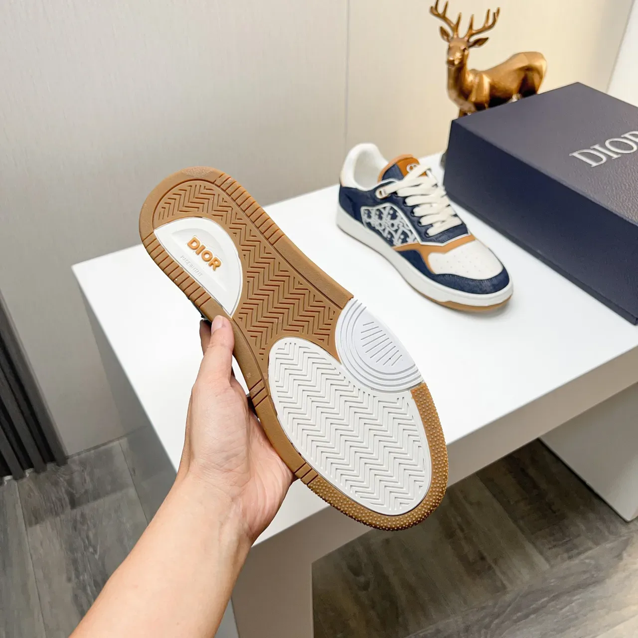Dior Navy Beige Denim Upper Oblique Monogram Panel Lifestyle Sneakers 3
