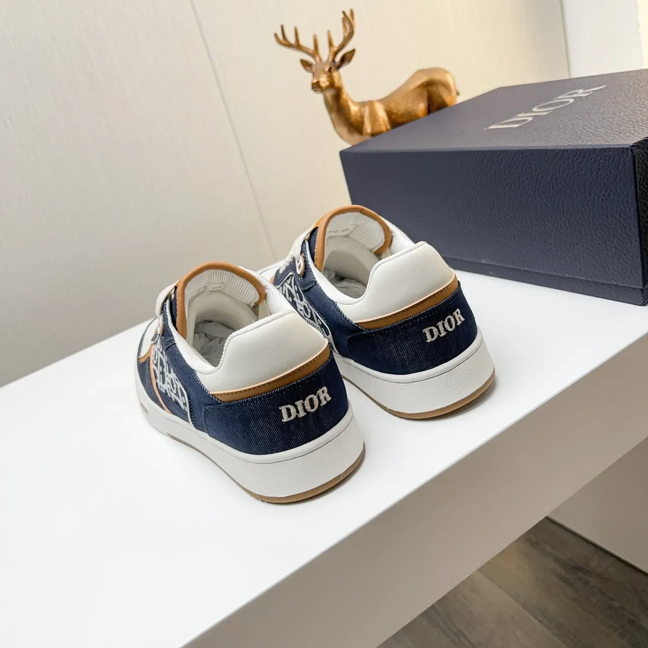 Dior Navy Beige Denim Upper Oblique Monogram Panel Lifestyle Sneakers 4