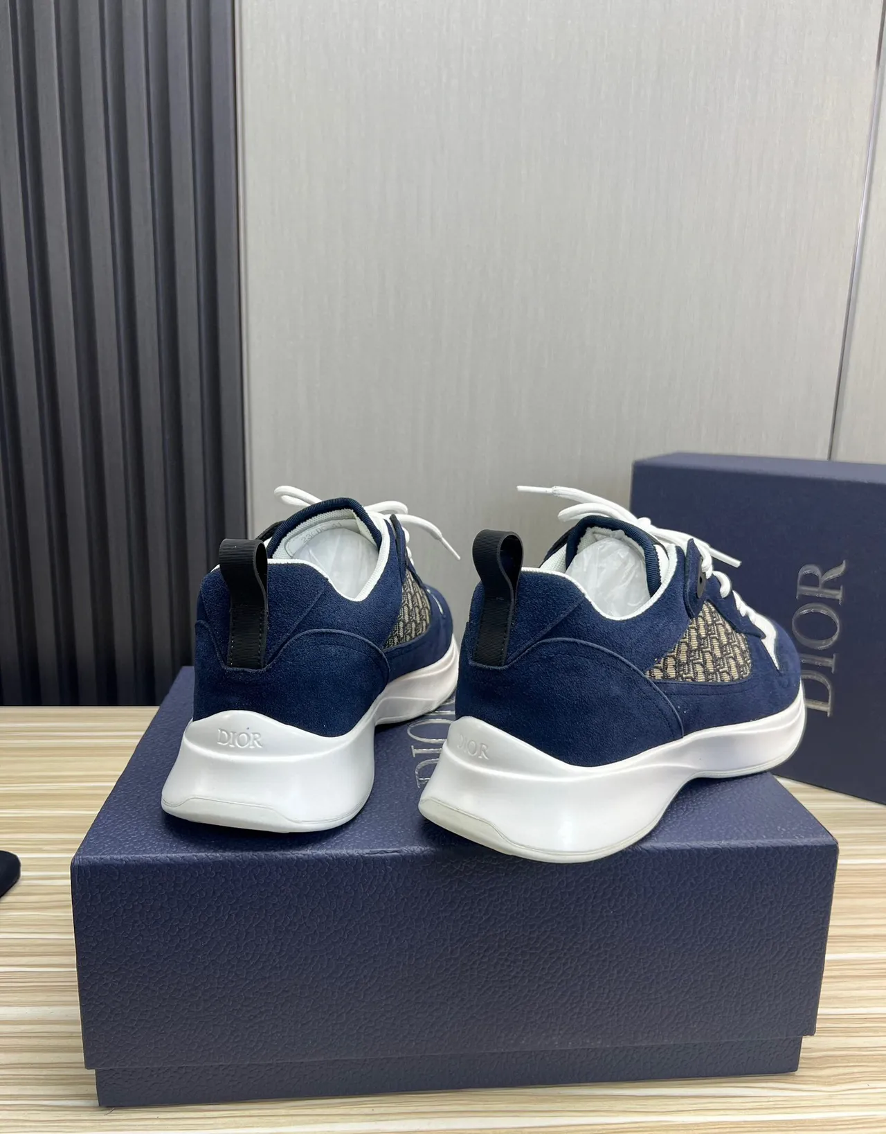 Dior Navy White Blue Suede And Mesh Oblique Jacquard Side Panel Lifestyle Sneakers 4
