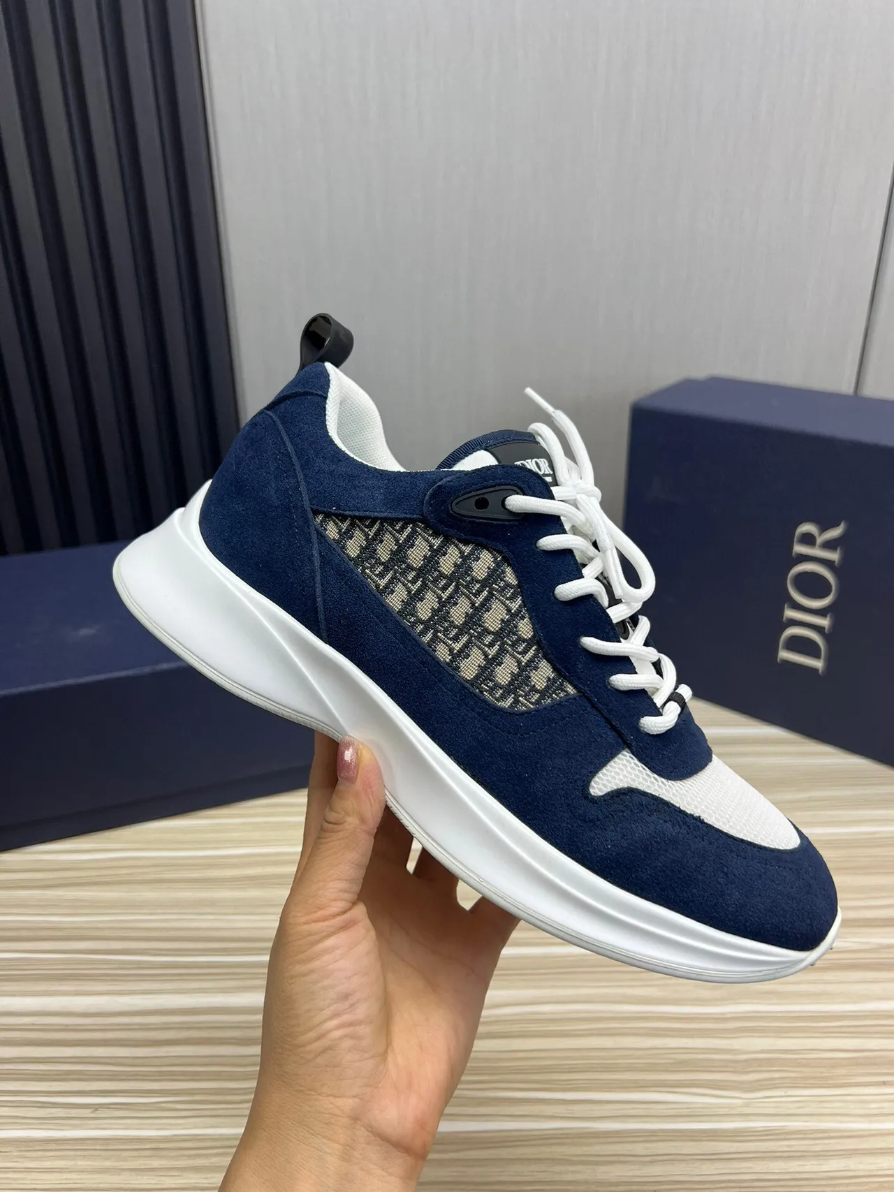Dior Navy White Blue Suede And Mesh Oblique Jacquard Side Panel Lifestyle Sneakers 6