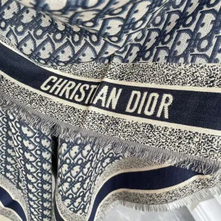Dior Oblique Monogram Pañuelo de Seda en Azul Marino y Crema