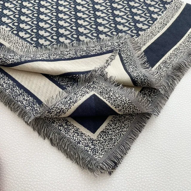 Dior Oblique Monogram Navy and Cream Silk Scarf 9