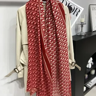 Dior Oblique Monogram Red and Cream Silk Scarf