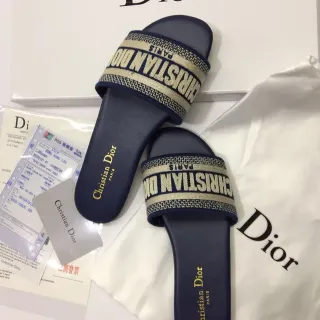 Dior Oblique Strap Slide Navy and Beige Slippers