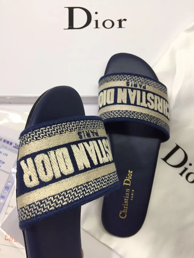 Dior Oblique Strap Slide Navy and Beige Slippers 2