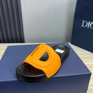 Dior Orange Black Molded Rubber Sole Oversized D-Logo Strap Slippers