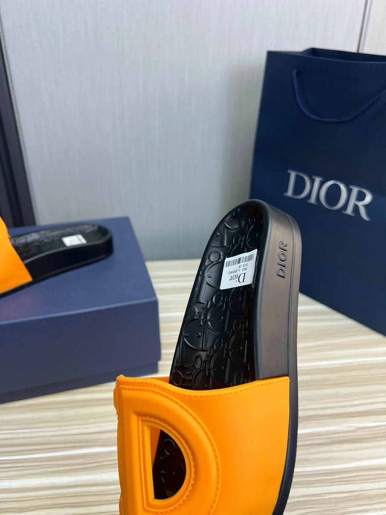 Dior Orange Black Molded Rubber Sole Oversized D-Logo Strap Slippers 3
