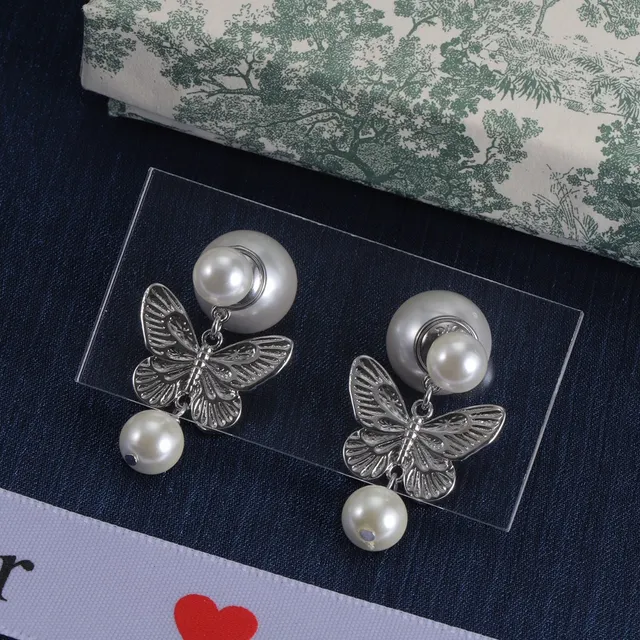 Dior Pearl and Butterfly Charm Earrings 2