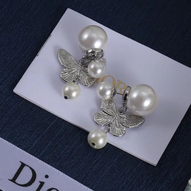 Dior Pearl and Butterfly Charm Earrings 3