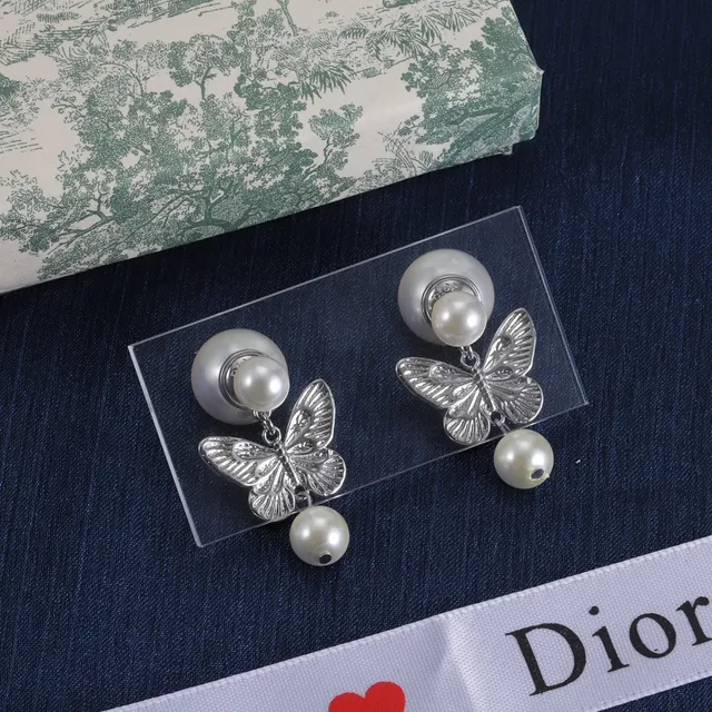 Dior Pearl and Butterfly Charm Earrings 4