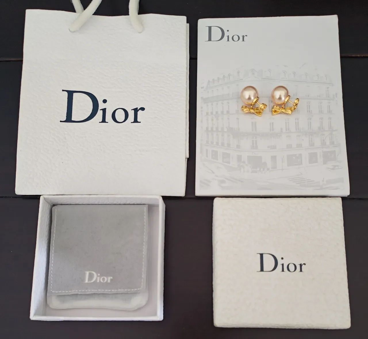 Dior Pearl and Gold Bow Stud Earrings 3