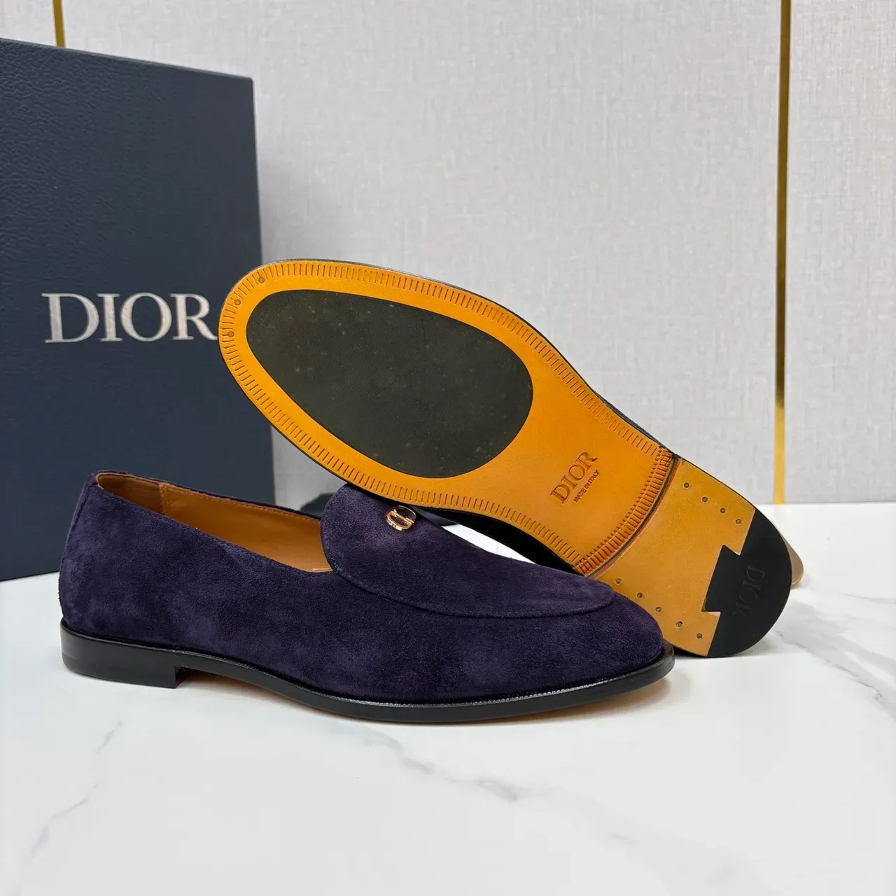 Dior Purple Black Suede Upper Metal CD Logo Buckle Loafer 2