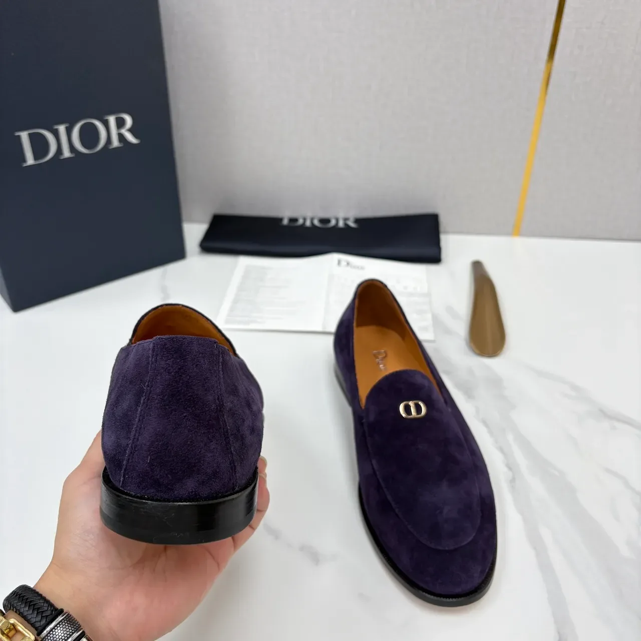 Dior Purple Black Suede Upper Metal CD Logo Buckle Loafer 3
