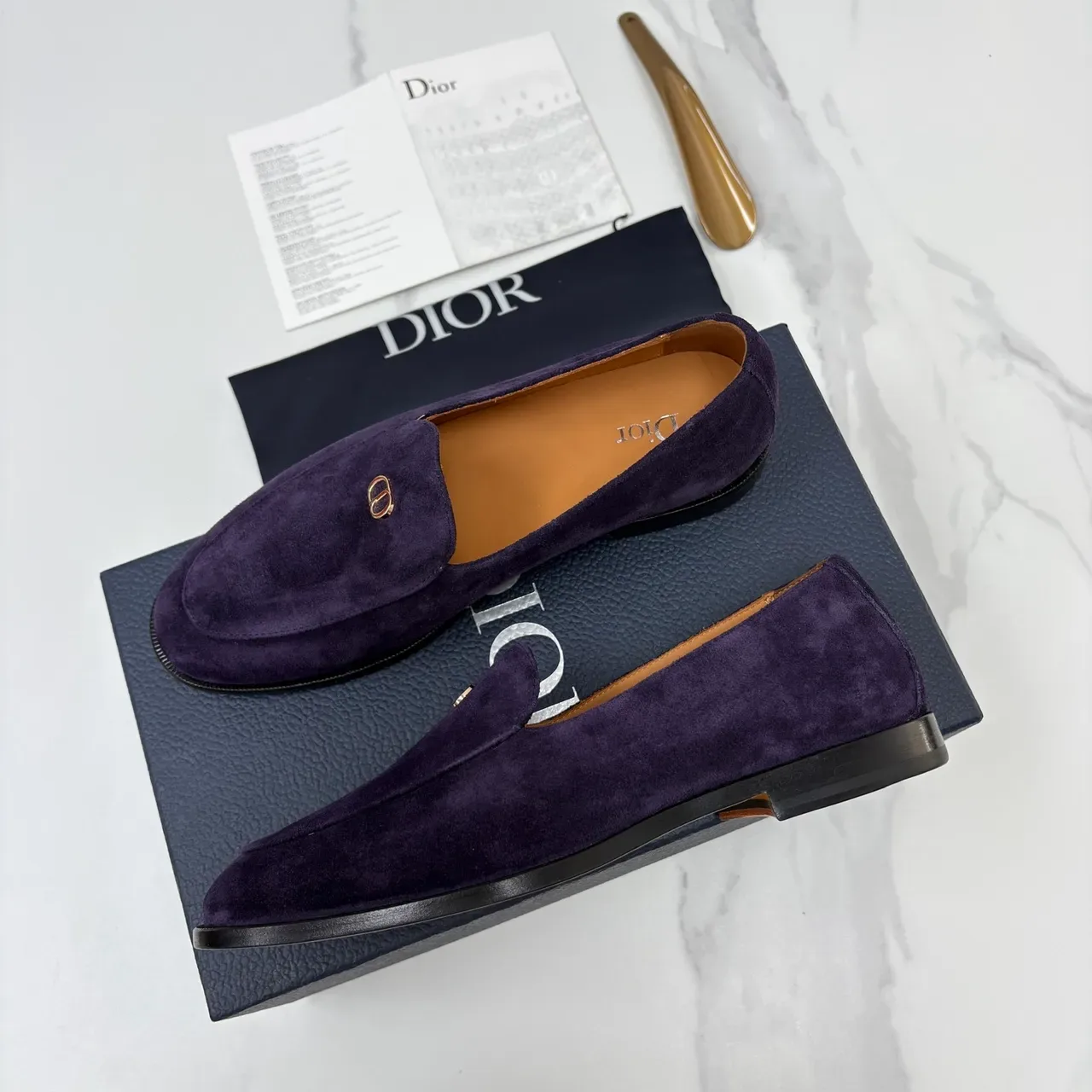 Dior Purple Black Suede Upper Metal CD Logo Buckle Loafer 4
