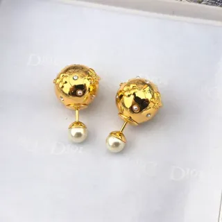 Dior Rose des Vents Gold White Spherical Front Floral Relief Engraving Earrings