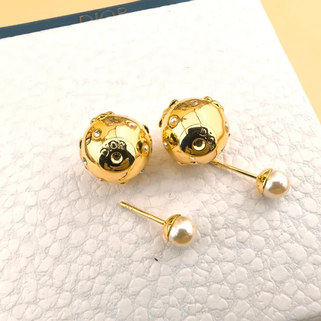 Dior Rose des Vents Gold White Spherical Front Floral Relief Engraving Earrings 5