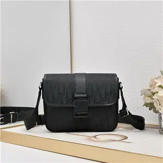 Dior Saddle Messenger Black Structured Rectangular Silhouette Tonal Monogram Canvas Messenger Bag