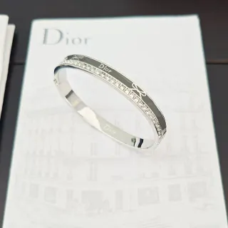 Dior Silver Black Polished Enamel Inlay Bracelet