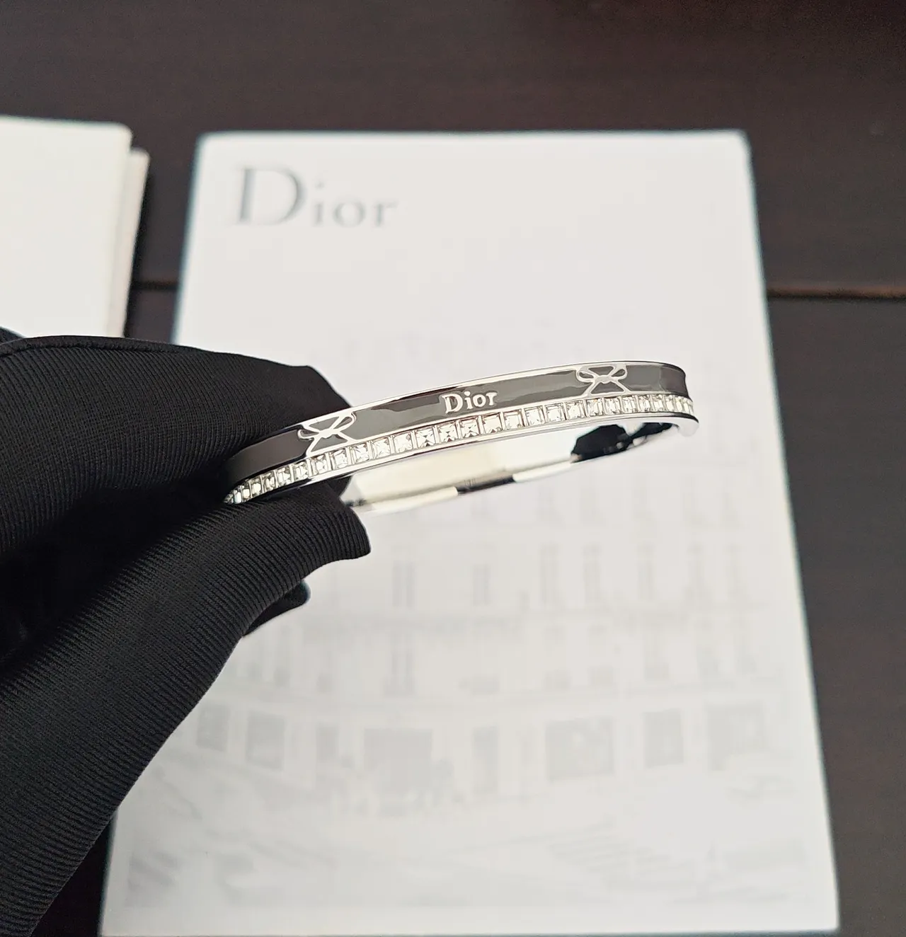 Dior Silver Black Polished Enamel Inlay Bracelet 4
