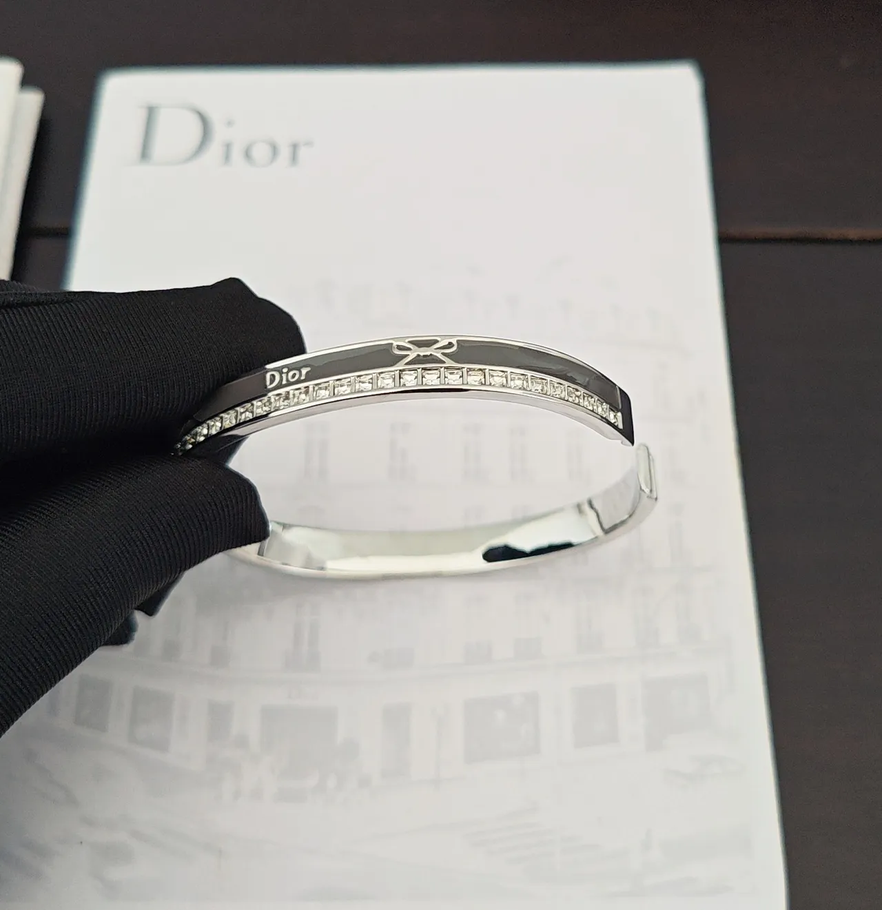 Dior Silver Black Polished Enamel Inlay Bracelet 5