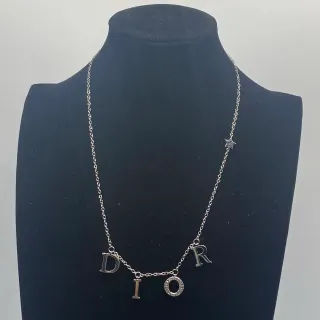 Dior Silver Letter-Charm Pendant Delicate Link Chain Necklace