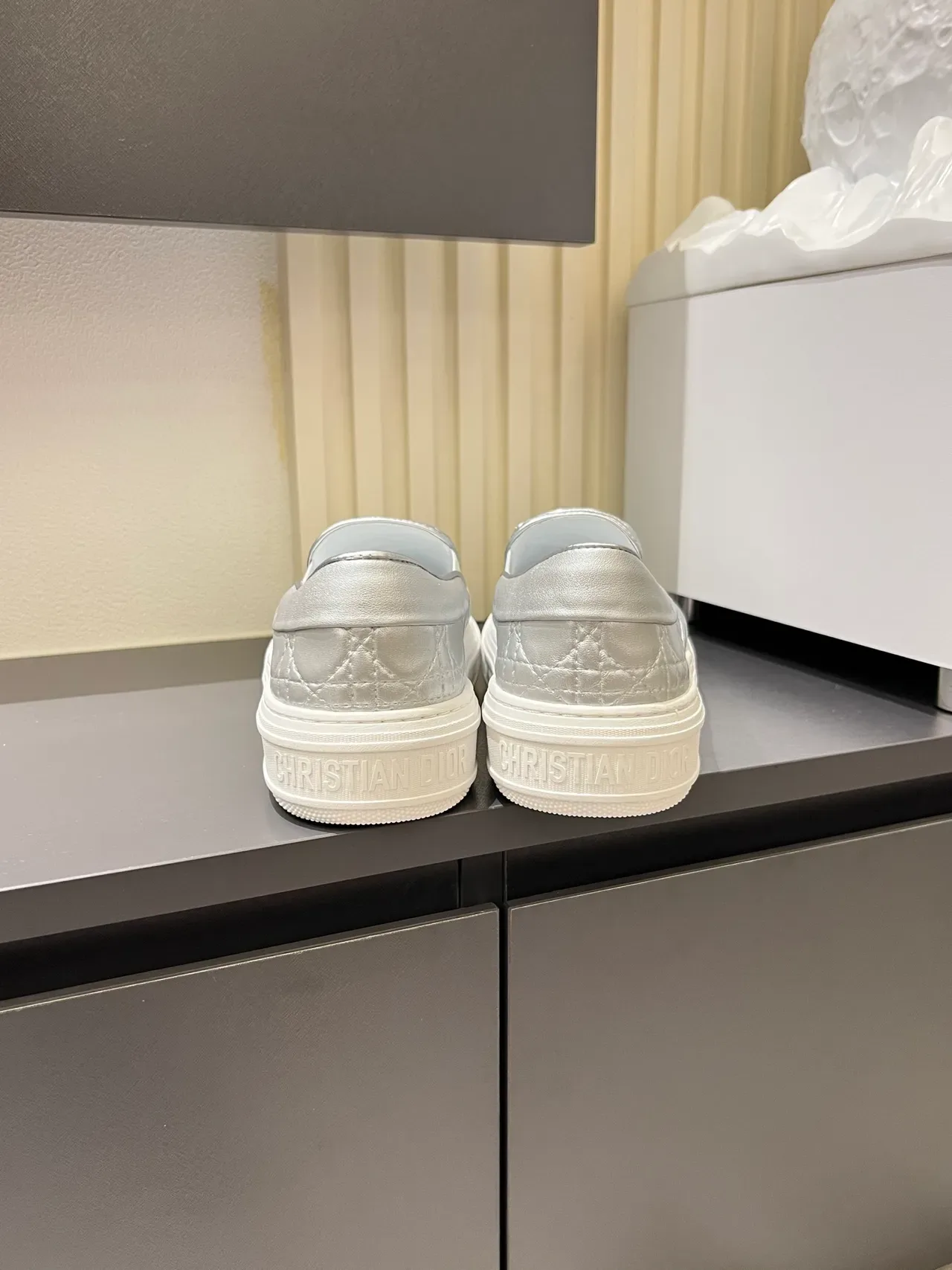 Dior Silver White Quilted Cannage Metallic Lifestyle Sneakers 2