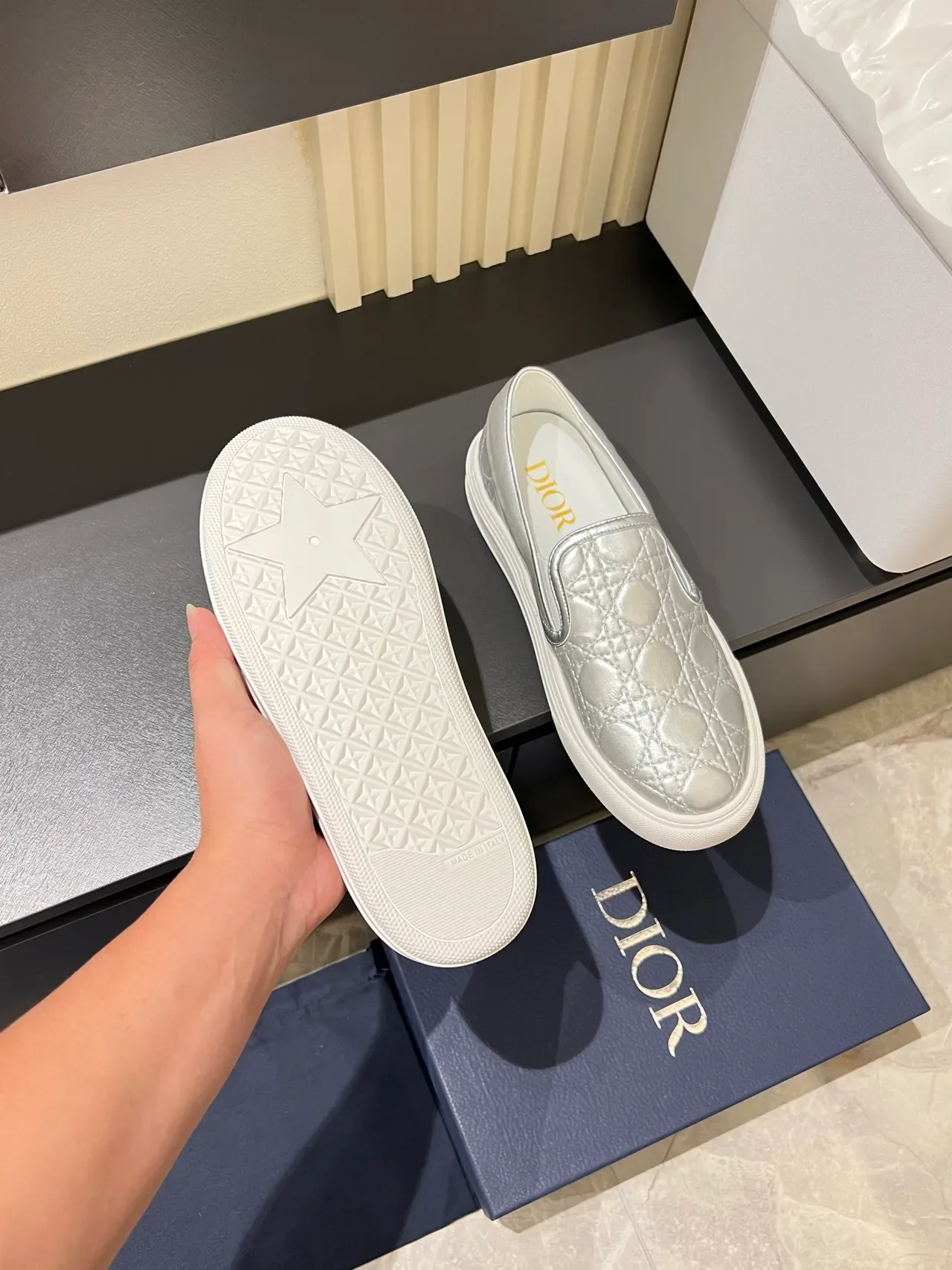 Dior Silver White Quilted Cannage Metallic Lifestyle Sneakers 3