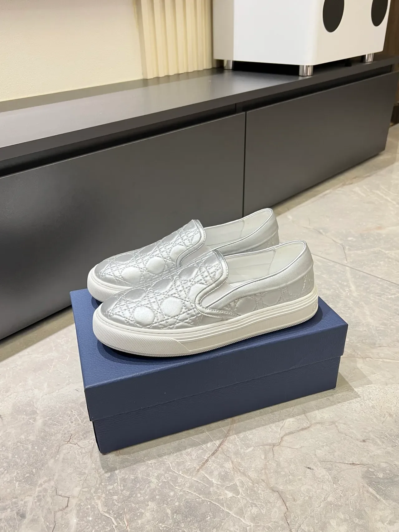 Dior Silver White Quilted Cannage Metallic Lifestyle Sneakers 4