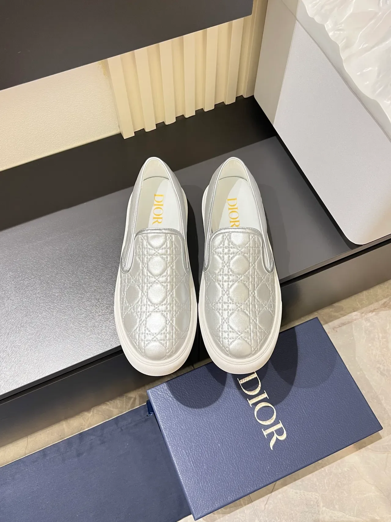 Dior Silver White Quilted Cannage Metallic Lifestyle Sneakers 5