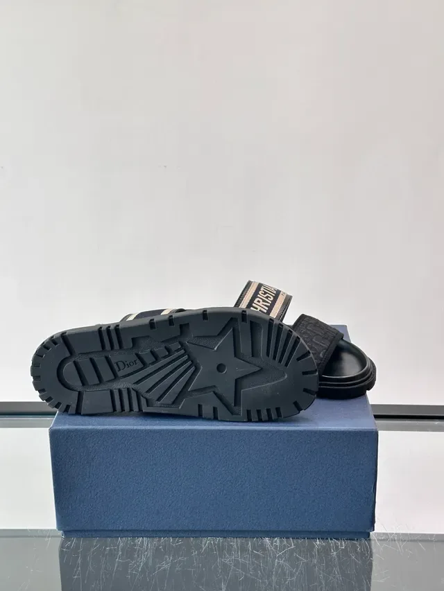 Dior Slide Black Navy Two-Strap Monogrammed Webbing Slippers 2