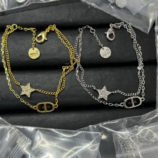 Dior Star Gold Silver Double-Chain Charm Bracelet