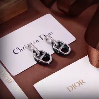 Dior Tribales Boucles d'oreilles Vert Argent D-Forme Motif Émaillé