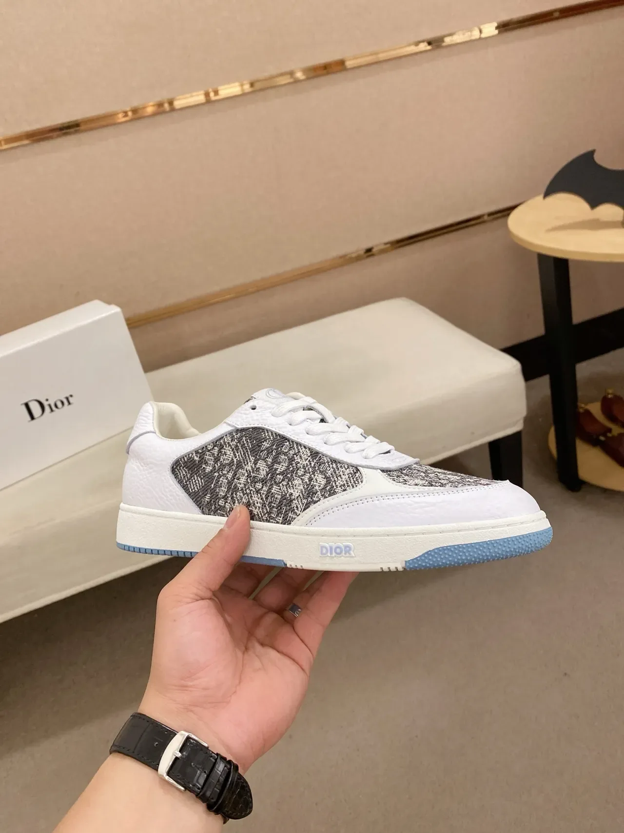 Dior White Gray Low-Top Monogrammed Textile Panels Lifestyle Sneakers 4