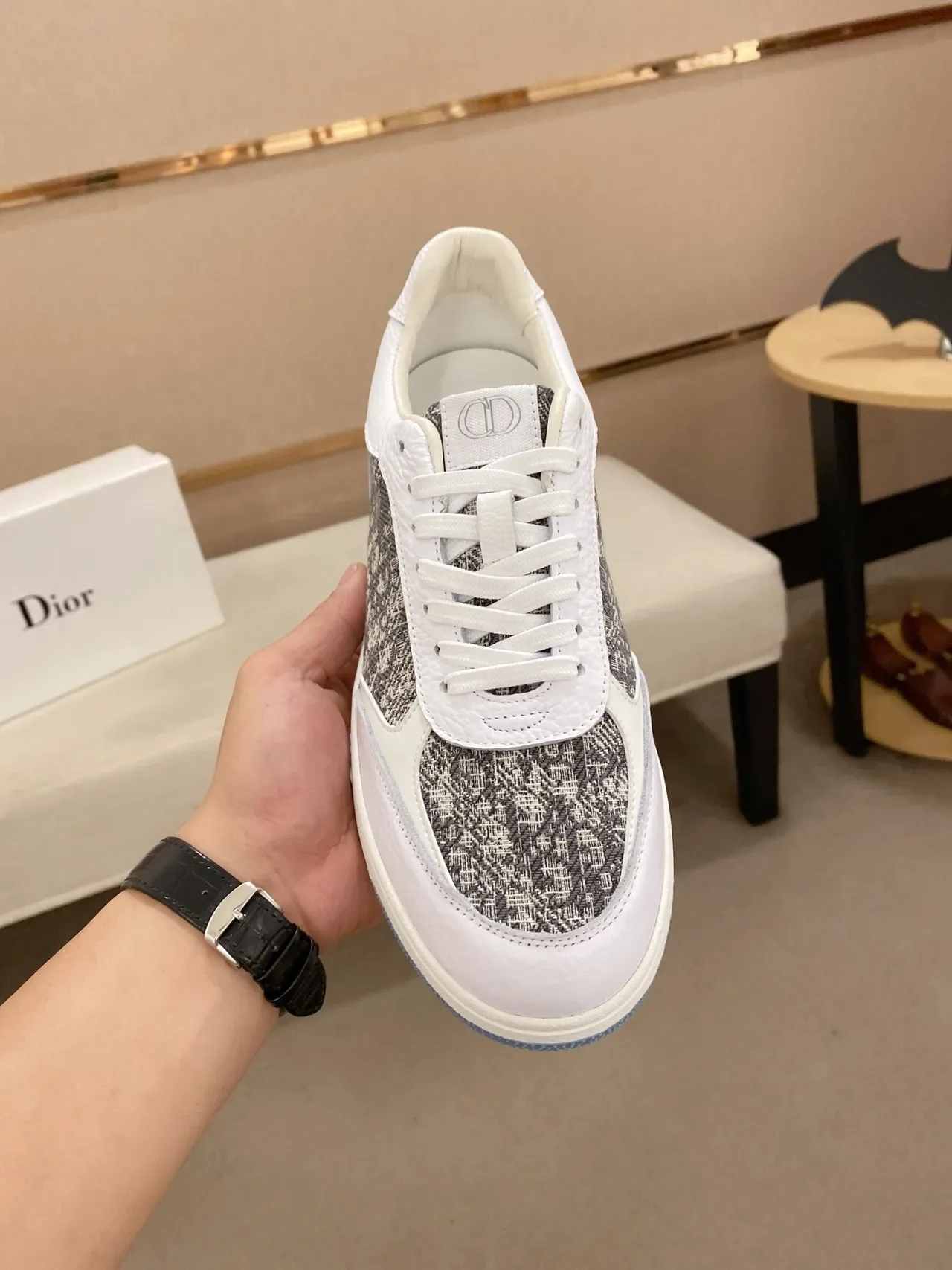 Dior White Gray Low-Top Monogrammed Textile Panels Lifestyle Sneakers 5