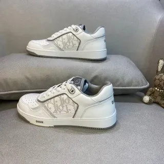 Dior White Gray Monogrammed Side Panel Perforated Toe Box Lifestyle Sneakers